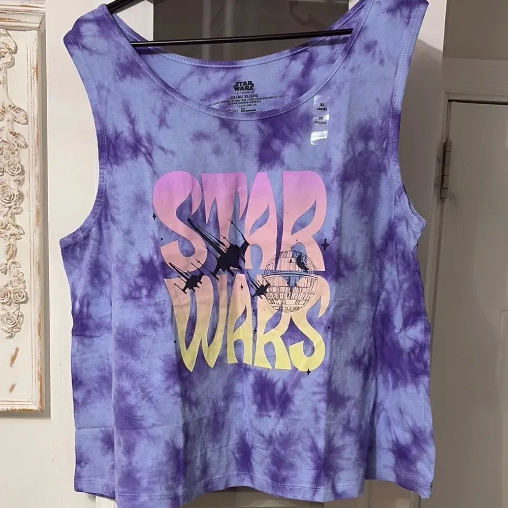 NWT 2 pc Star Wars Purple Tie-Dye Women's Tank Top and pleather Biker Shorts XL